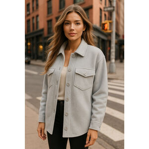 Hilary Radley Fleece Shacket Luxe Light Gray Elevated City Chic Parisian Scandi